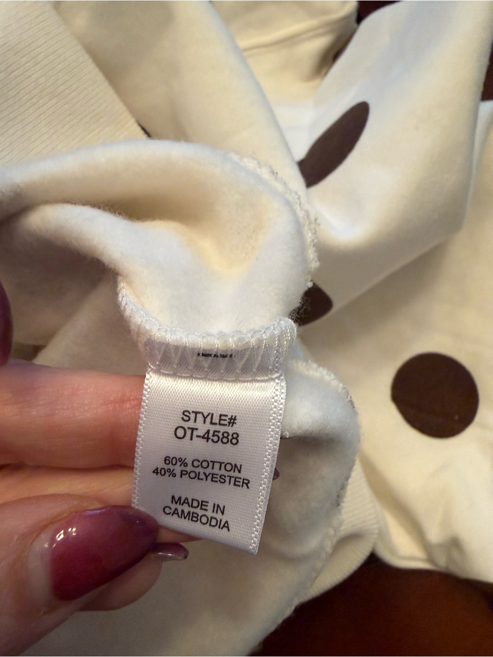 NWOT Zenana Polka Dot Lounge Set - Cream & Brown Sweatshirt Shorts 2-Piece - Picture 6 of 10